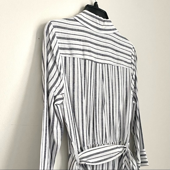 KARL LAGERFELD Striped Asymmetric Shirt Dress In Soft White NWT - Picture 8 of 13